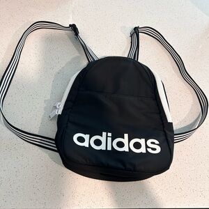 Adidas Core Mini Backpack Black White Striped Straps Nylon Athletic Logo Pockets